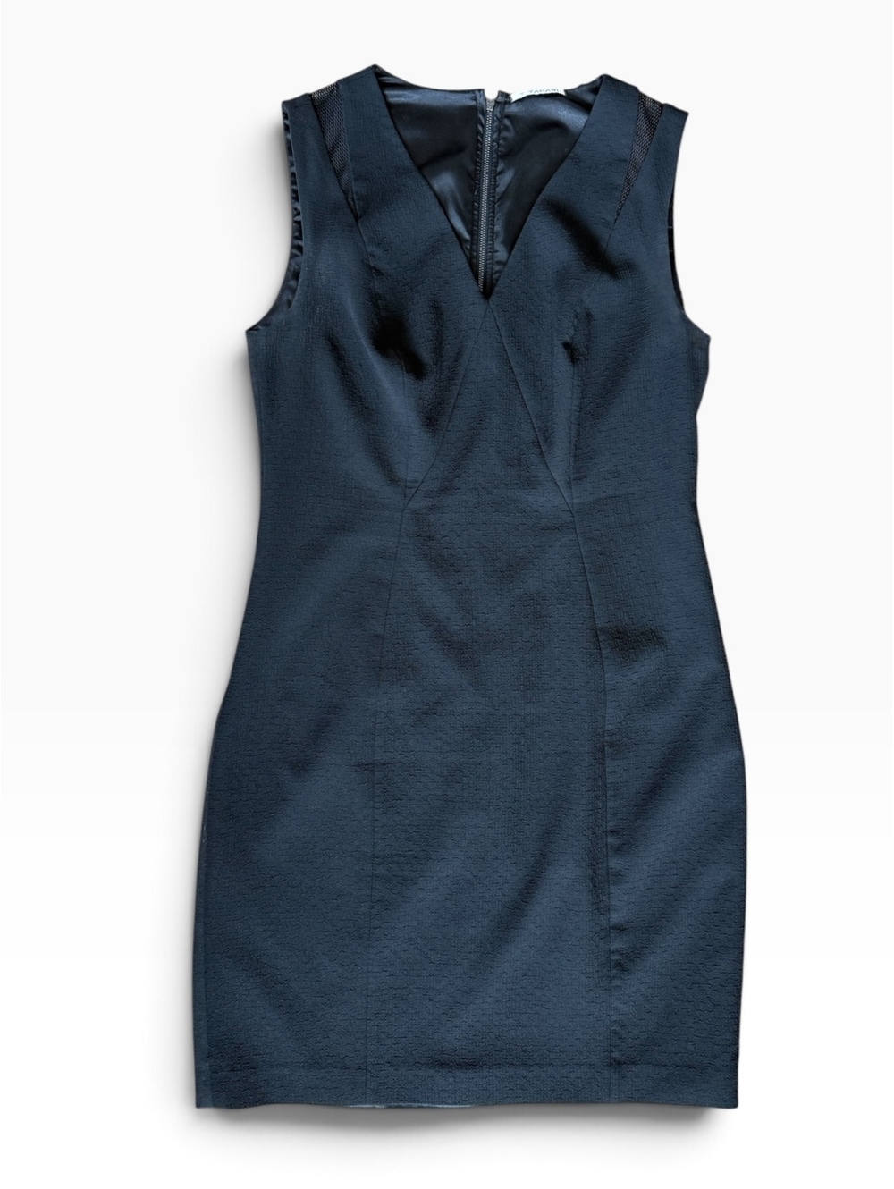 T Tahari Black Sleeveless V-Neck Sheath Dress Mesh Shoulder Accent Size 10